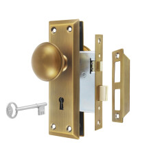 Newliplace Mortise Lock Set for Interior Door  Vintage Antique Brass Door Knobs with Lock and Skeleton Key  Replacing Old Style Doors