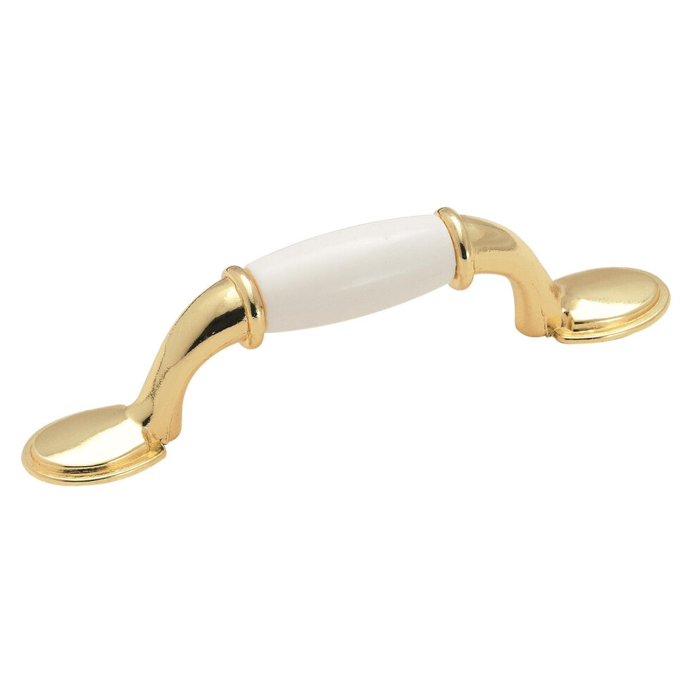 Amerock | Cabinet Pull | White / Polished Brass | 3 inch (76 mm) Center to Center | Everyday Heritage | 1 Pack | Drawer Pull | Drawer Handle | Cabinet-image-OPC-PFRNBTT-NEW