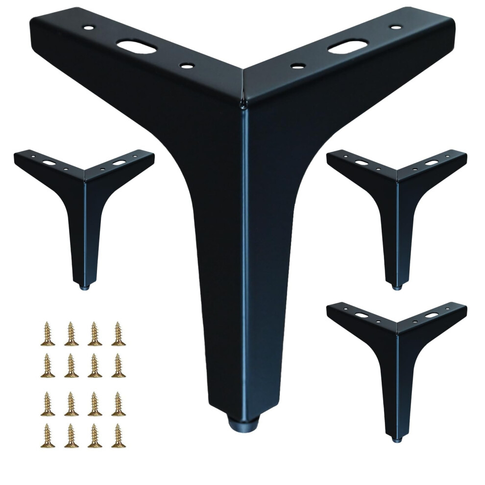 Lot de 4 pieds de meuble triangulaires en métal noir mat de 4 pouces, remplacement à faire soi-même pour meuble TV, canapé, commode, meuble-lavab