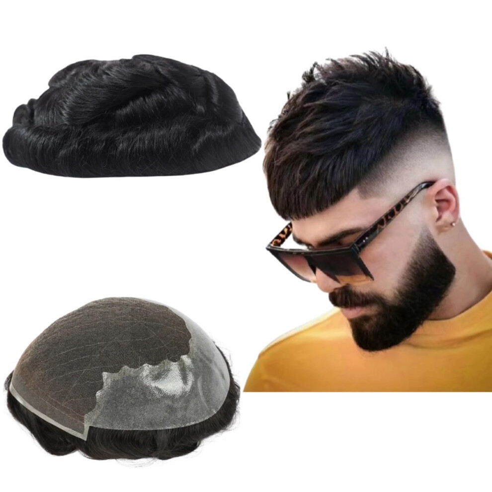 Generick Unisex Mprosthesis Hair Men's Toupee European Virgin Human Hair Wigs Curly Wave 8X10