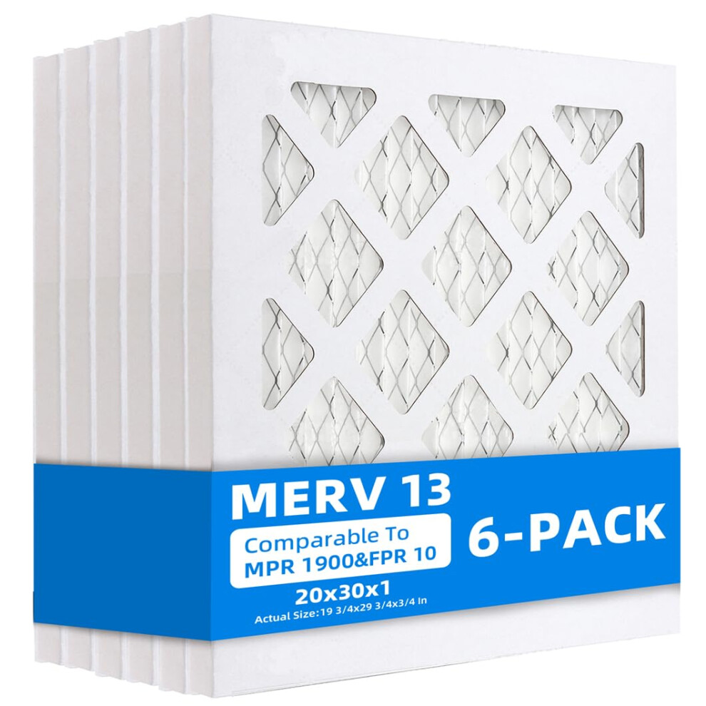 Filtri Aria Per Forni Chenzhit (Confezione Da 6) 20X30X1, Filtro Aria Pieghettato Mpr 1900 E Fpr 10 Merv 13 (Dimensioni Reali: 19,50"""" X 29,50""""