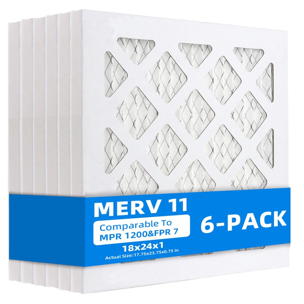 Filtri Aria Per Forni Chenzhit (Confezione Da 6) 18X24X1 Mpr 1200 E Fpr 7 Merv 11 Filtro Aria Pieghettato (Dimensioni Reali: 17,75"""" X 23,75"""" X