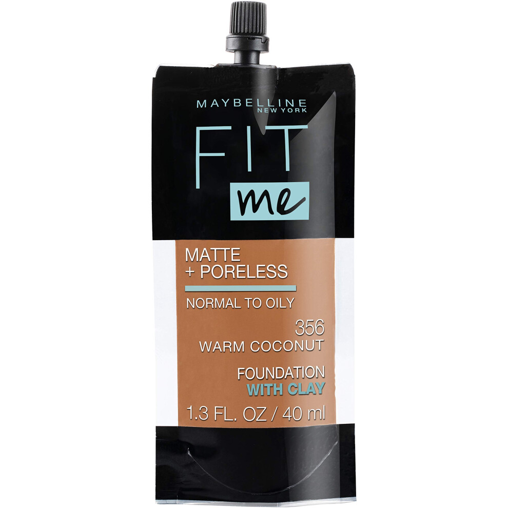 Maybelline New York Fit Me Matte + Poreless Liquid Foundation  Pouch Format  356 Warm Coconut  1.3 Ounce