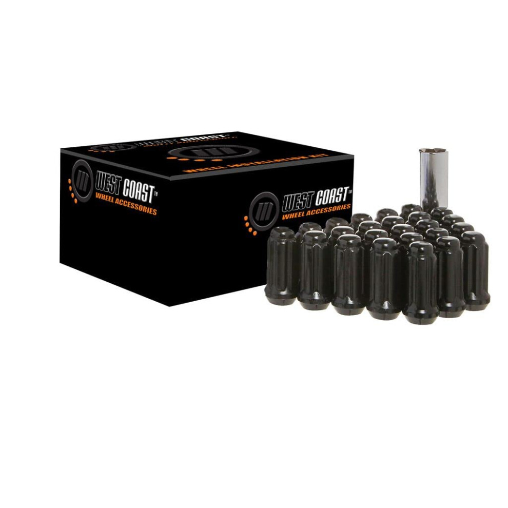 9/16"""" Bulge Acorn Spline Lug Nuts 1.9"""" 8 Lug Install Kit Black 813236014198