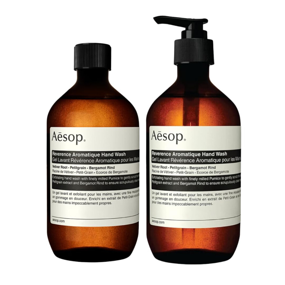 Aesop Reverence Aromatique Hand Wash + Refill | Gentle Exfoliating Hand Wash with Botanical Extracts And Finely Milled Pumice | 16.9oz / 500 mL (Pack
