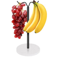 Winmien Dubbele Haken Staande Bananenhouder met Marmeren Basis Bananenhanger Boomstandaard Haak voor aanrecht in de keuken Stevige en uitgebalanceerd