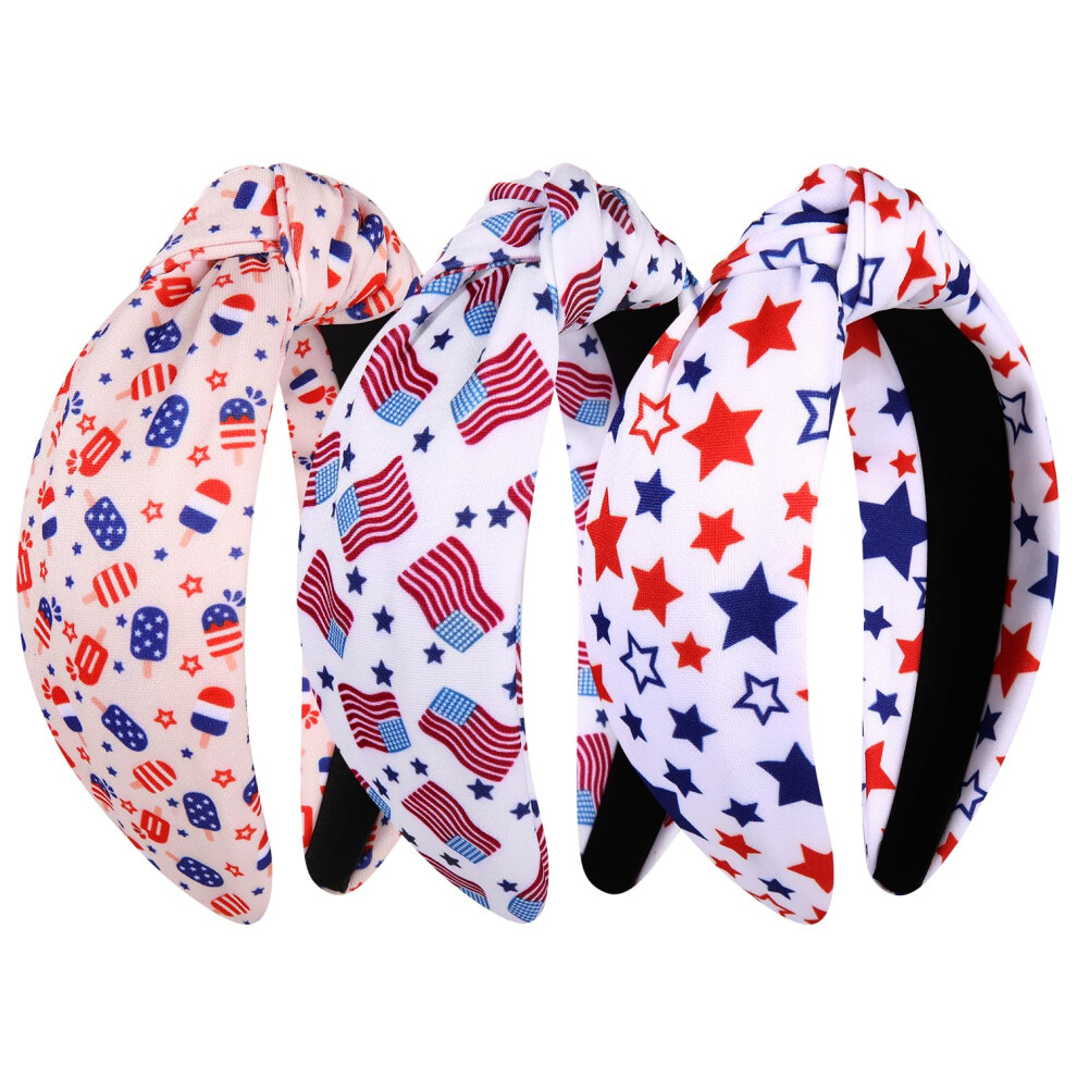 JETOCLE Bandeau noué pour femme, motif étoiles patriotiques, drapeau américain, rayures, rouge, blanc, bleu, accessoires pour cheveux, fête de l'