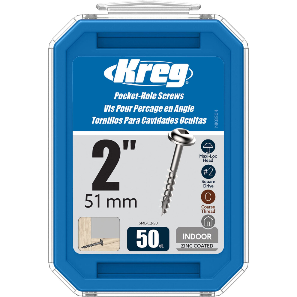 Kreg Sml-C2-50 Zinc Pocket Screws 2-Inch #8 Coarse Thread Maxi-Loc Head (50 Count) 647096420017
