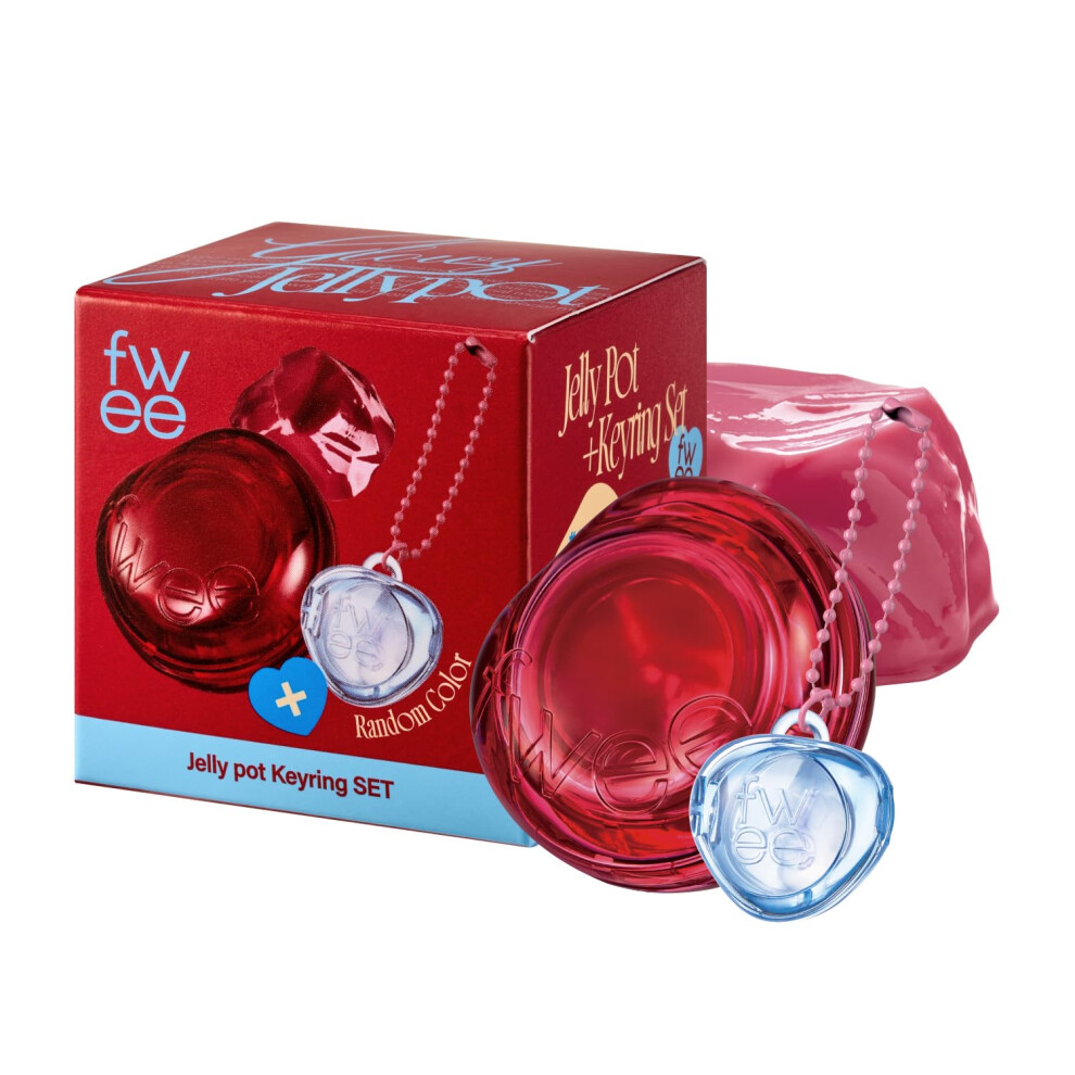 Fwee Glowy Jelly Pot + Keychain Set | Dewy Jelly Lip & Blush Color Tinted Glow Jelly Balm Dewy Buildable Finish - Juicy Punch (Vivid Rose) | 0.14 Oz