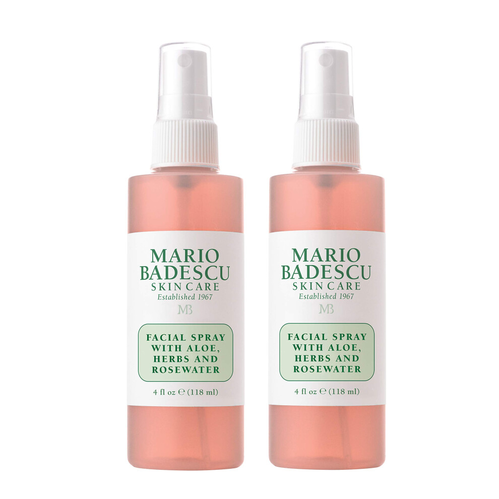 Mario Badescu Facial Spray with Aloe  Herbs and Rose Water for All Skin Types  Face Mist that Hydrates  Rejuvenates & Clarifies  4 FL OZ(Pack of 2)