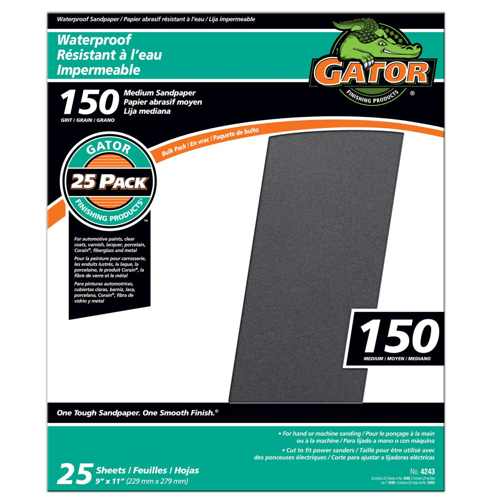 Gator 9"""" X 11"""" Waterproof Sanding Sheets 150 Grit 25 Pack 082354032852