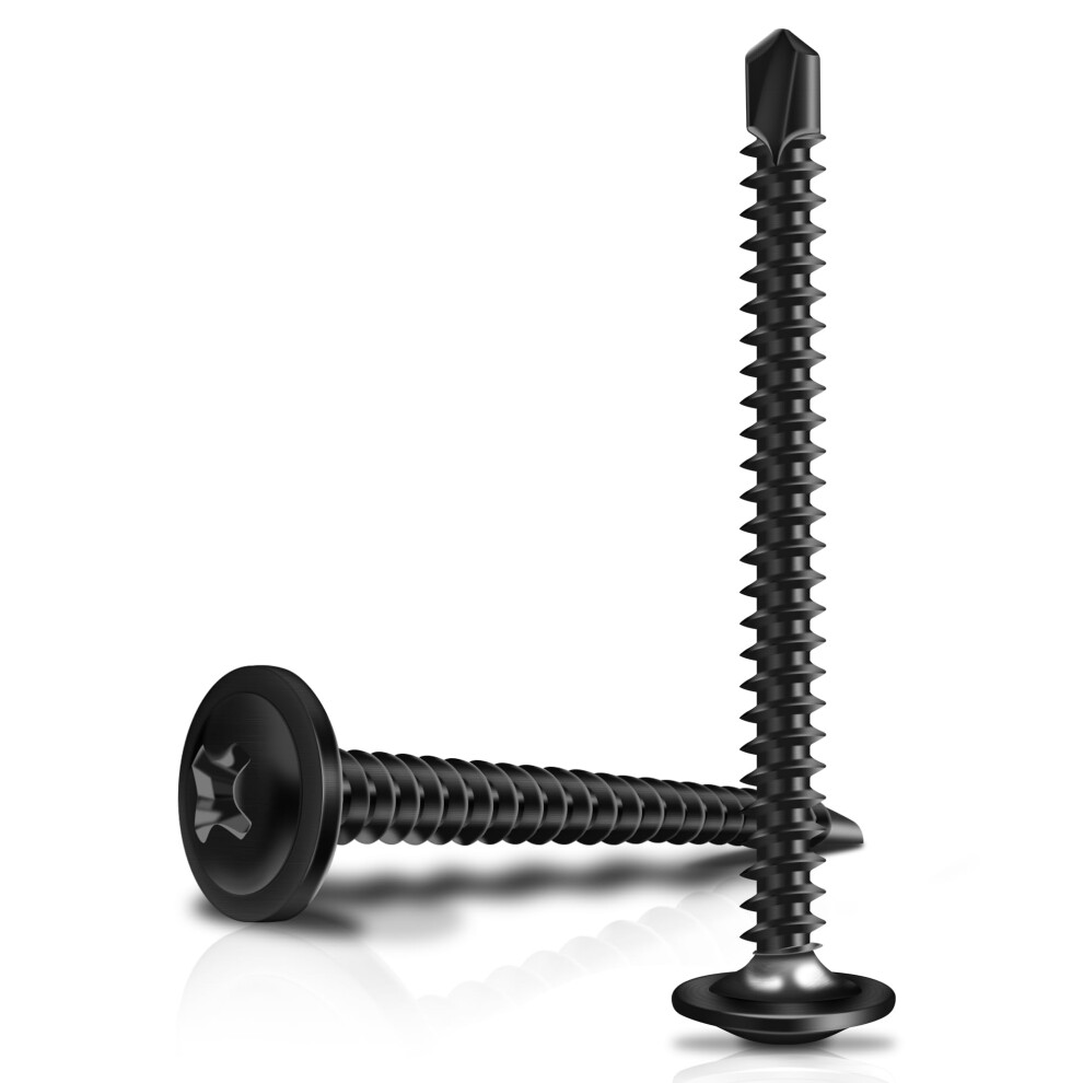 Marysino 300 Szt. #8 X 2 Czarne Wkrety Samogwintujace Do Metalu Wkrety Do Blachy Ze Stali Nierdzewnej 410 Do Metalowej Lba Kratownicy Szybkie Gwintow-image