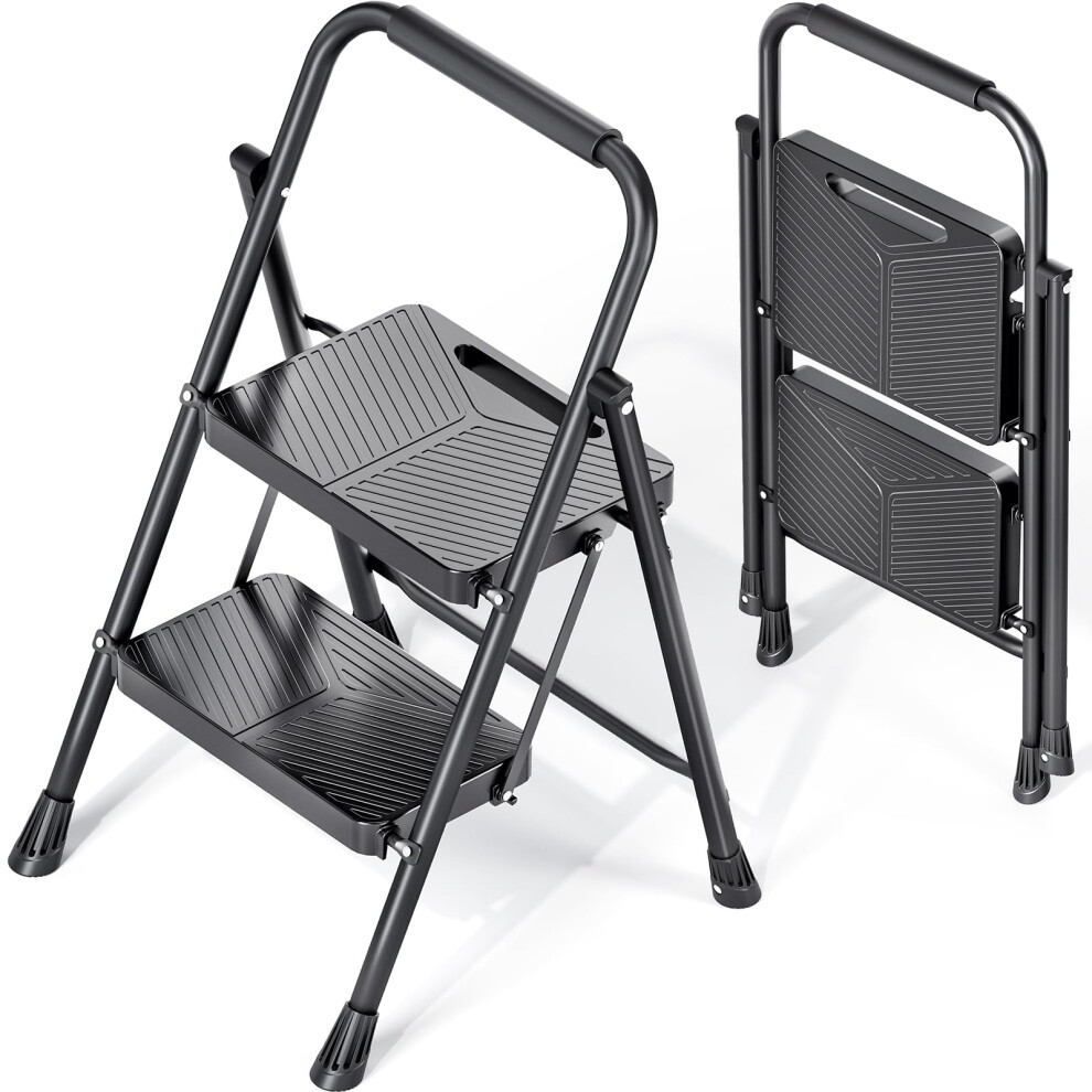 Kingrack 2 Step Ladder Folding Step Stool With Safe-Lock Design 500 Lbs Sturdy Steel Ladder With Wide Anti-Slip Pedal Convenient Handrail For 785856971352