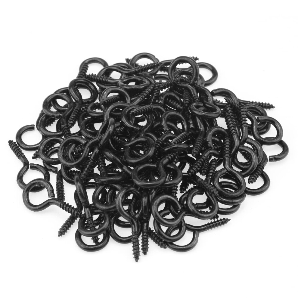 Helifouner 100 Pezzi 4 # Occhi A Vite, Ganci A Vite, Ganci A Vite In Metallo, Occhielli A Vite In Acciaio Zincato Nero, 100 Pezzi-image