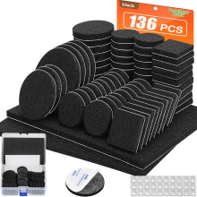 Vilten meubelpads 136 stuks Vilten pads voor meubels Zwart 5 mm dikke vloerbeschermers voor meubels Anti-kras Beste vloerbeschermers met hoes voor ha