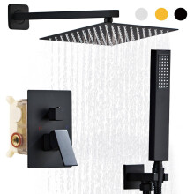 SaniteModar Black Shower Head 12 Inch Bathroom Shower System Multi-function Rainfall Square Shower Head with Handheld Shower Valve and Trim Kit Matte