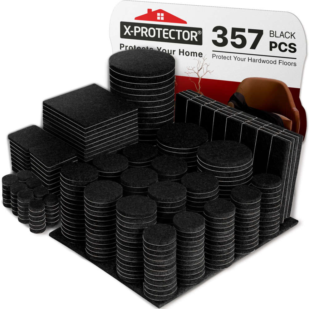 357 Pcs Black Felt Furniture Pads X-Protector! Huge Quantity Of Furniture Pads For Hardwood Floors With Many Big Sizes - Your Ideal Wood Floor Protect 5060664331952