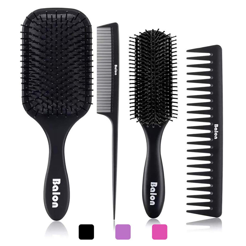 Balon Unisex 4Pcs Paddle Hair Brush Detangling Brush And Hair Comb Set For Men And Women Great On Wet Or Dry Hair No More Tangle Hairbrush For Long Thick Thin C