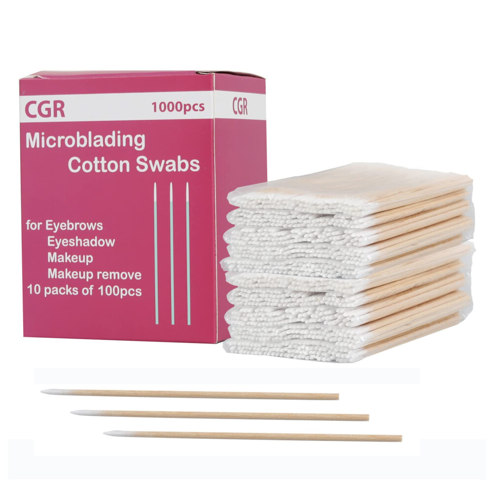 S??????? Ge???? G?A??Ate?A Cgr 1000 Count Microblading Cotton Swabs, Pointed Tip, Cotton Swabs For Eyebrows With Wood Sticks, Essential Oil Applicator, Tattoo Permanent Supplies