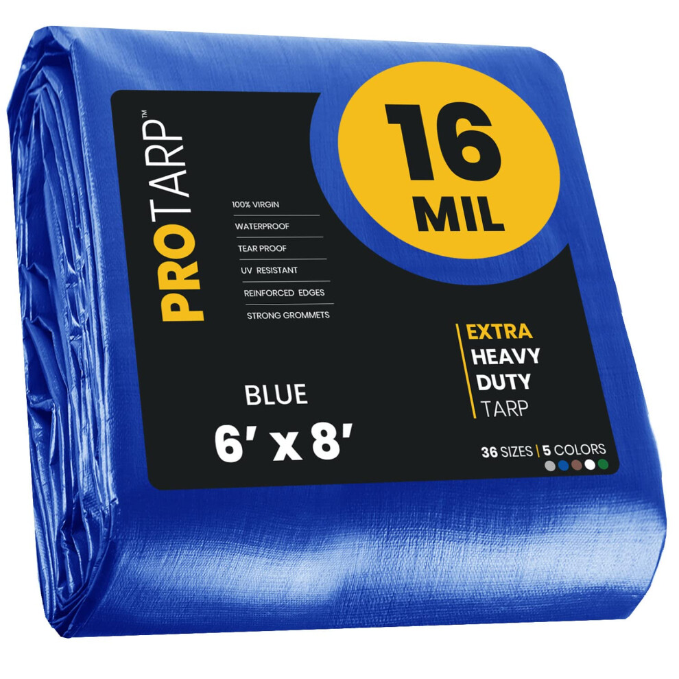 PROTARP Extra Heavy Duty 16 Mil Tarp Cover  Waterproof  UV Resistant  Rip and Tear Proof  Poly Tarpaulin with Reinforced Edges for Roof  Camping  Pati-image-OPC-PGTF8W9-NEW