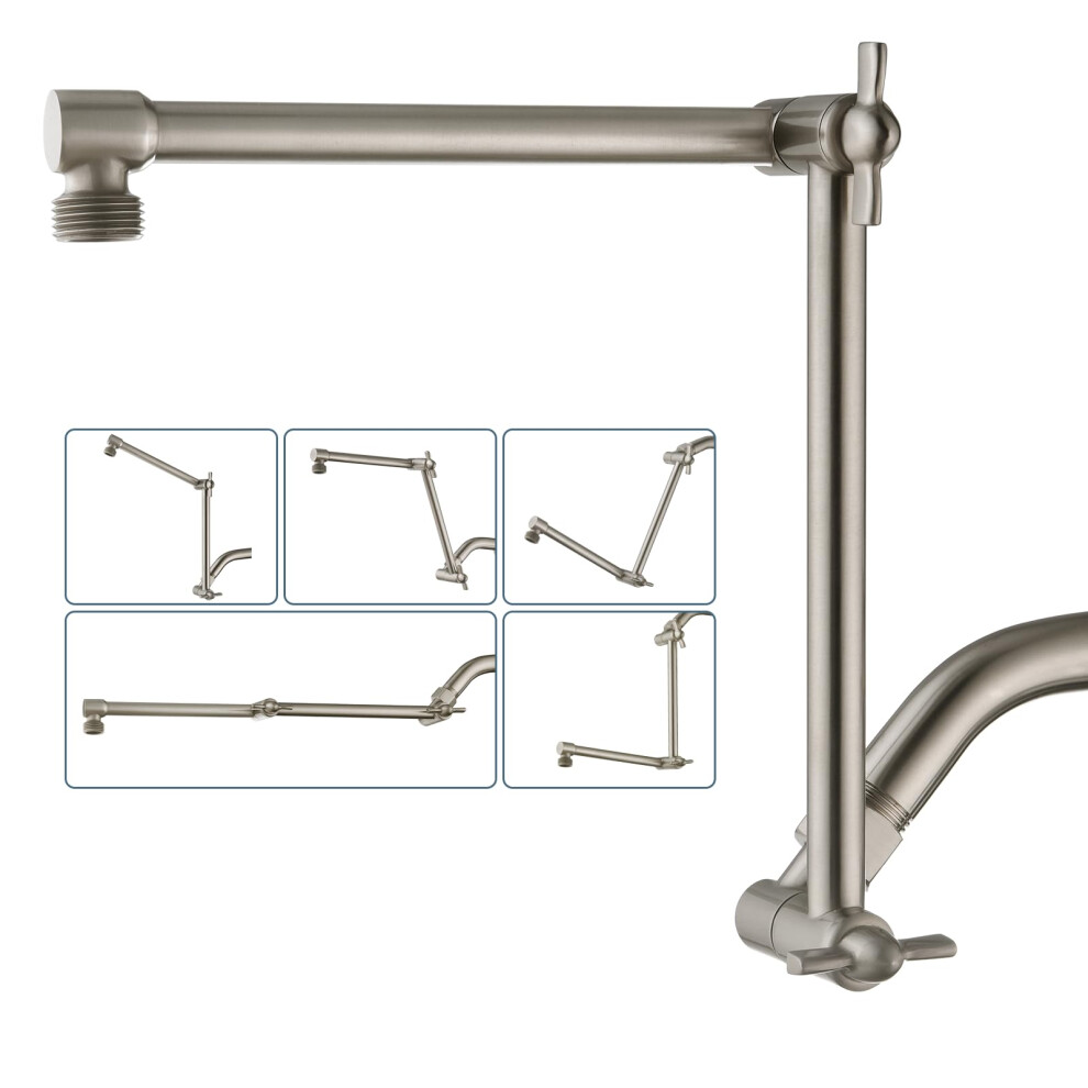 BRIGHT SHOWERS Brass Shower Arm Extender for Rain and Handheld Shower Head  14 Inch Universal Shower Head Extension Arm  Adjustable Height & Angle  Br