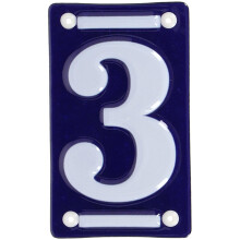 Esschert Design House Numbers 6 inch Enamel Blue and White Address Number Plate - Number 3 Modern House Numbers for Outside