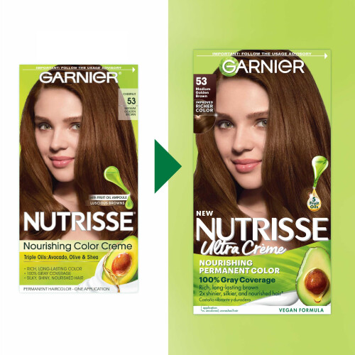 Garnier Garnier Nutrisse Κρέμα Χρώματος Μαλλιών, 53 Μεσαίο Χρυσό Καφέ, Μόνιμο Χρώμα, 2 Τεμάχια 1