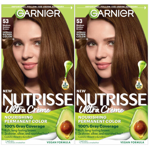 Garnier Garnier Nutrisse Κρέμα Χρώματος Μαλλιών, 53 Μεσαίο Χρυσό Καφέ, Μόνιμο Χρώμα, 2 Τεμάχια