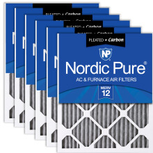 Filtres    air pour fournaise Nordic Pure 20 x 25 x 1 (19 1/2 x 24 1/2 x 3/4) MERV 12 pliss  s plus charbon, paquet de 6