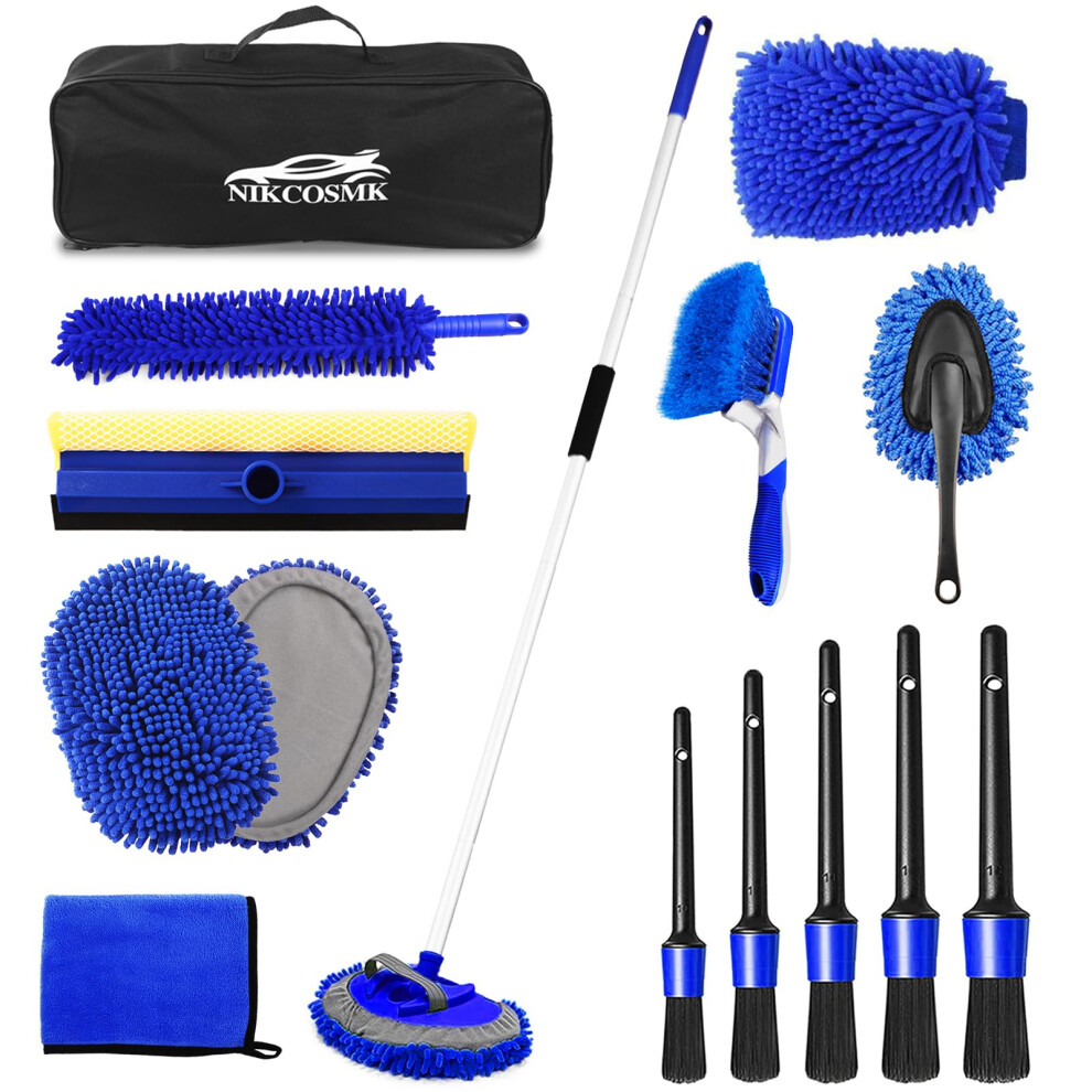 62'' Car Wash Brush Kit Mitt Mop Sponge With Long Handle 1 Chenille Scratch-Free Replacement Head Windshield Window Squeegee Car Duster Car Detailin 768531998806