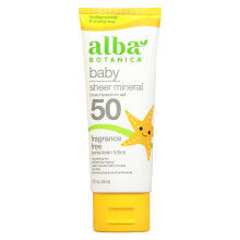 Alba Botanica Baby Sunscreen for Face and Body  Sheer Mineral Sunscreen Lotion  Broad Spectrum SPF 50  Water Resistant and Fragrance-Free  3 Fl Oz (Pa
