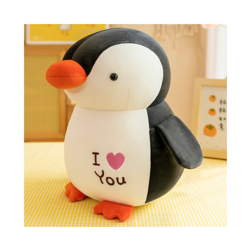 (Black, 35cm) Adorable Shaped Heart Penguin Plush Toy Soft Stuffed Animal Gift Kids Dolls