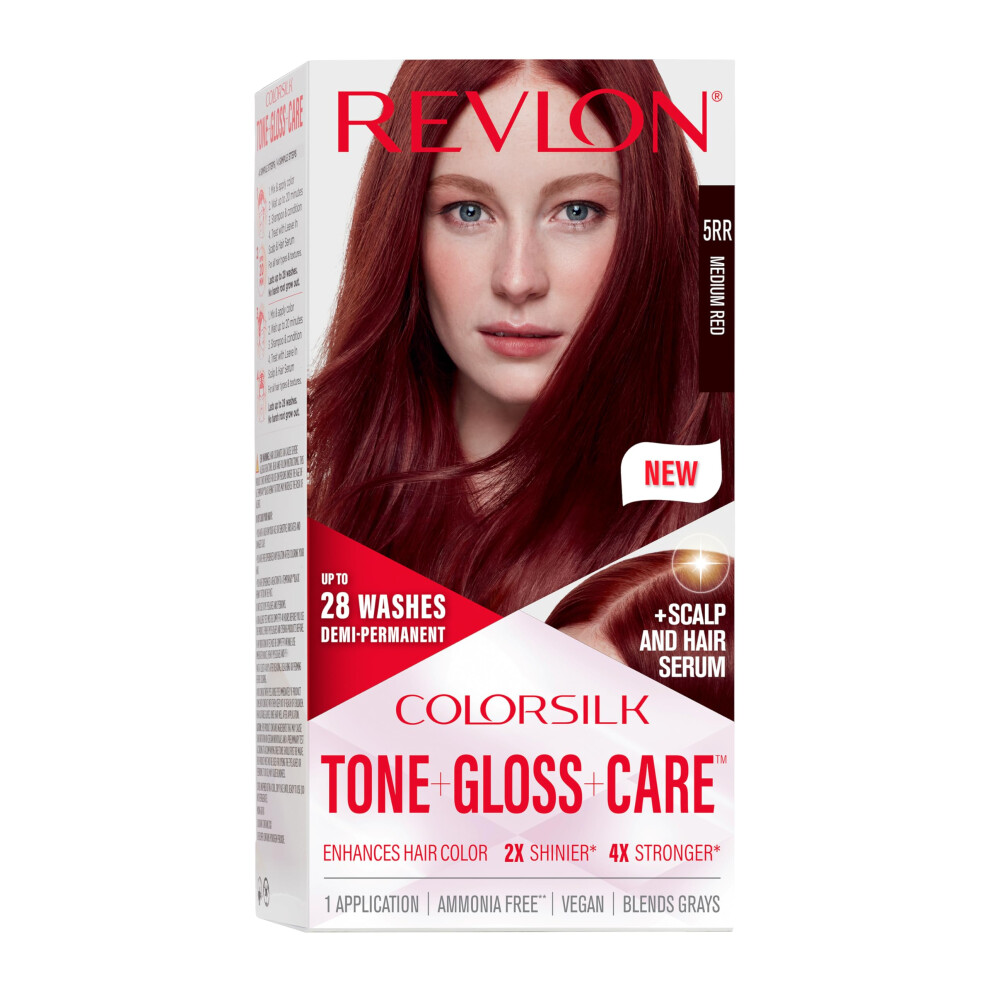 Revlon ColorSilk Tone + Gloss + Care Demi Permanent Hair Color  Hair Dye with Leave in Scalp and Hair Serum  2x Shinier  4x Stronger  5RR Medium Red