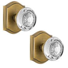 CLCTK 2 Pack Crystal Glass Dummy Door Knob  Hall and Closet Dummy Door Knob Non-Turning Single Side  Antique Brass