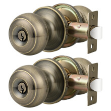 Probrico Entrance Door Knobs Door Lock Keyed Alike Lockset Antique Brass Same Key Round Ball Entry Door Knobs Pack of 2