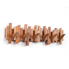 Acsigesn Houten Kapstok Wandgemonteerde Stokken Multi Rack Massief Handgemaakt Natuurlijk Kersenhout Kunstwerk met 6 Opklapbare Unieke Moderne Haken