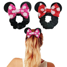 Styla Hair 2pk Cerchietti a Coda di Topolino in Velluto per Bambini - Fiocchi di Velluto con Paillettes (Rosso Rosa Pois)