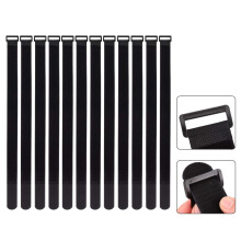 1,5 x 24 inch klittenband kabelbinder, 12 stuks, zware, verstelbare bevestiging, zelfklevende cinch-riem met plastic D-ringgesp, multifunctionele her