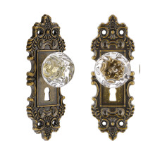 Vintage Cabinet Knobs Antique Brass Drawer Pulls Dummy Door Knob with Plate Cabinets Furniture Closet Dresser Drawers Cupboard Clear Decorative Retro