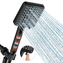 MakeFit Filtered Shower Head Black - 6 Modes High Pressure Handheld Shower Head with Filter Mineral Beads Detachable Handheld Showerhead Set wit