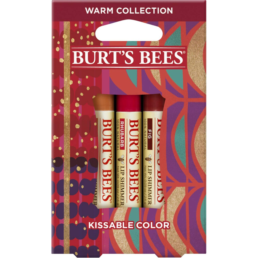 Burt's Bees Kissable Color Holiday Gift Set  3 Lip Shimmers in Gift Box  Warm Collection in Peony  Fig & Rhubarb