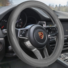 HAOKAY Top Grade Gray Genuine Leather Steering Wheel Cover Men Women Luxury Steering Wheel Cover for Cars SUVS and Trucks Universal 14.5-15 inch