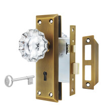 newliplace Upgraded Mortise Lock Set for Interior Door  Antique Brass Crystal Glass Door Knobs with Lock and Skeleton Key  Old Style Door Knobs Revers