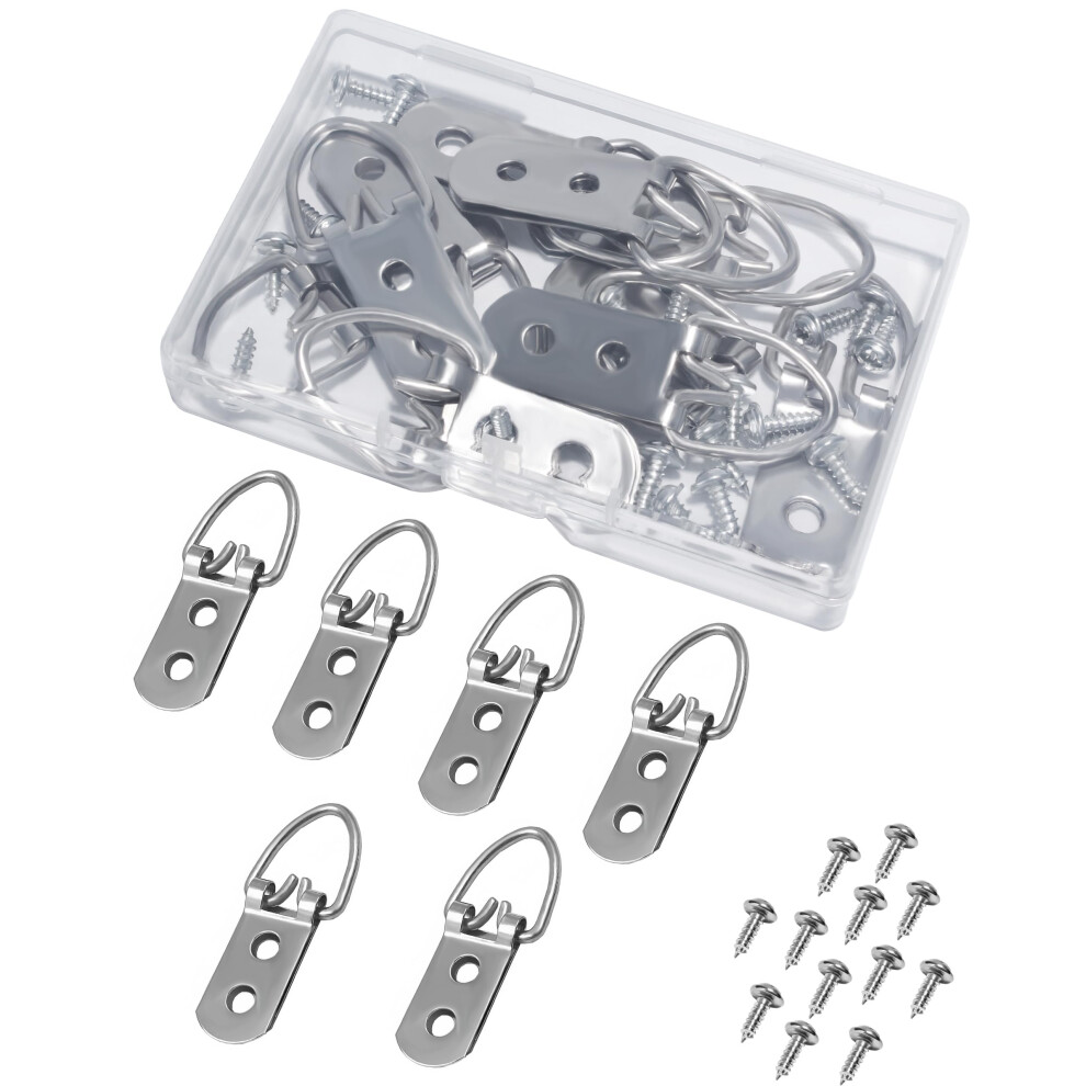 Xuduvay 10 Szt. Stalowych Wieszakw Na Obrazy Z Pierscieniem Typu D I 20 Szt. Srub Wytrzymale Podwjne Otwory Haczyki Na Zdjecia Do Wieszania Obrazw-image