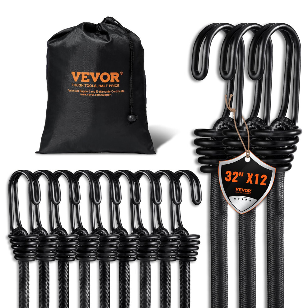 VEVOR Bungee Cords with Hooks  12Pcs 32 Inch Bungies Set  Bungee Cords Double-J Hooks with Organizer Bag  Multipurpose Elastic Straps for Fastening Ta