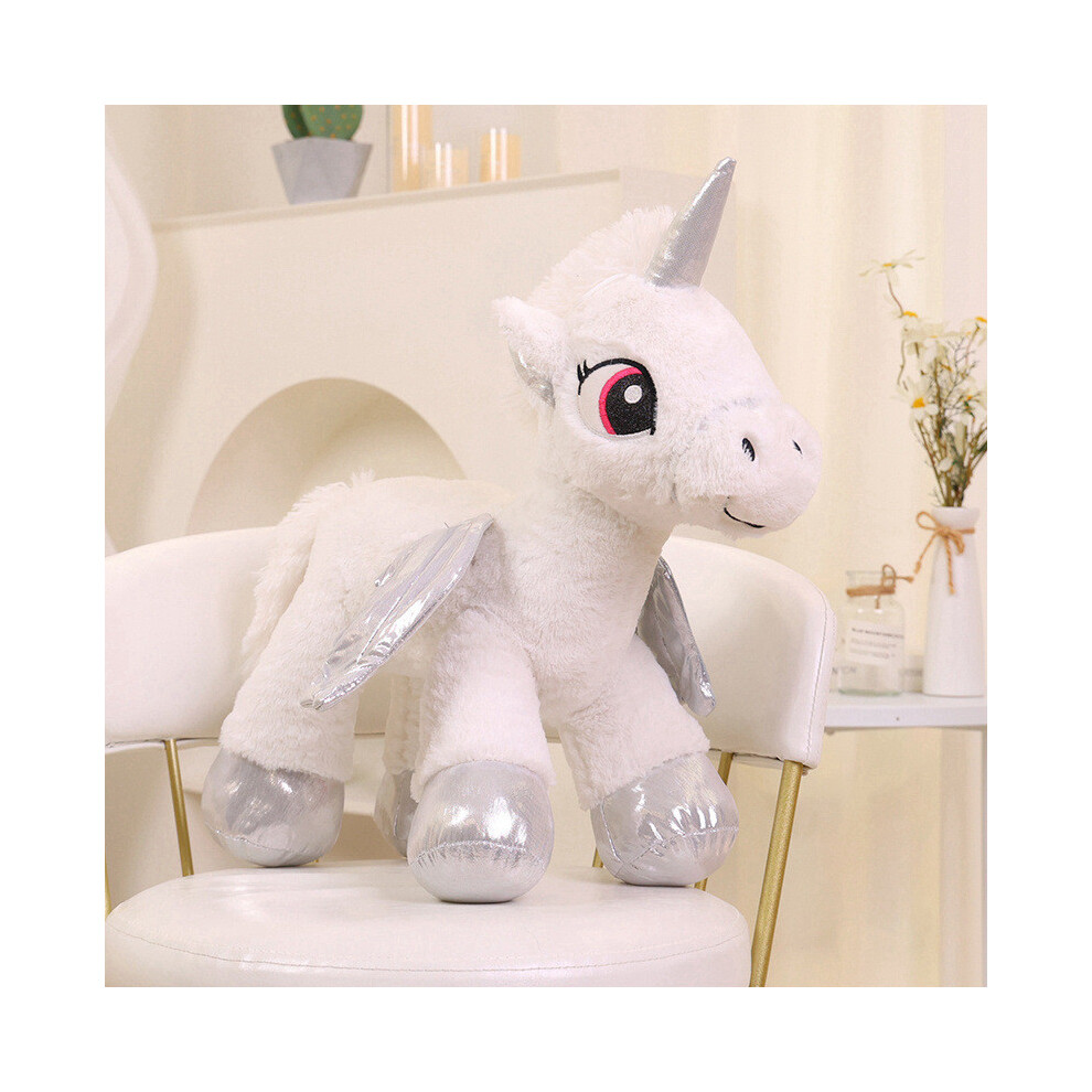 (White, 45cm/17.72in) Plush Unicorn Winged Toy Animal Stuffed Doll Bedroom Decoration Cute Kids Gift