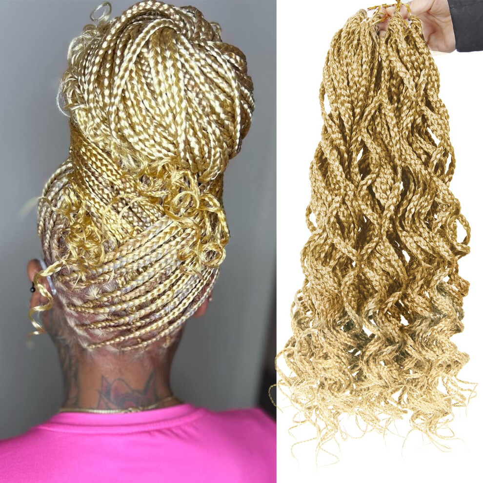 Byksvioc Unisex Not,Specified Goddess Curly Box Braids Crochet Braids Hair 3S Wavy Box Braided Hair Extension Synthetic Fiber Braiding Hair (18Inch 27/613)