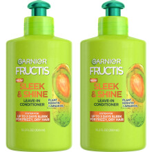 Garnier Fructis Sleek & Shine Leave-In Conditioning Cream for Frizzy Dry Hair Plant Keratin + Argan Oil 10.2 Fl Oz 2 Count (Packaging May Var