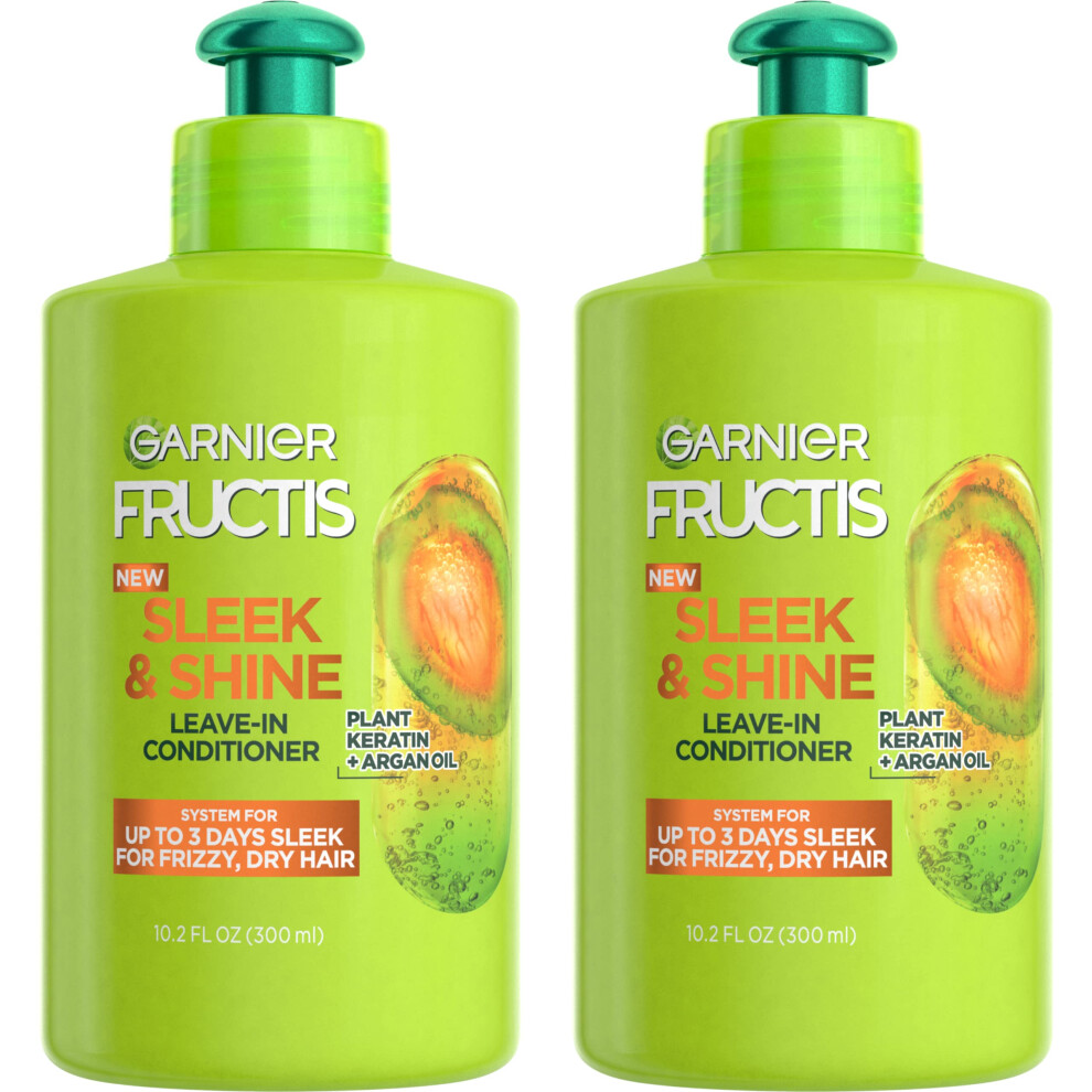 Garnier Fructis Sleek & Shine Leave-In Conditioning Cream for Frizzy  Dry Hair  Plant Keratin + Argan Oil  10.2 Fl Oz  2 Count (Packaging May Vary)