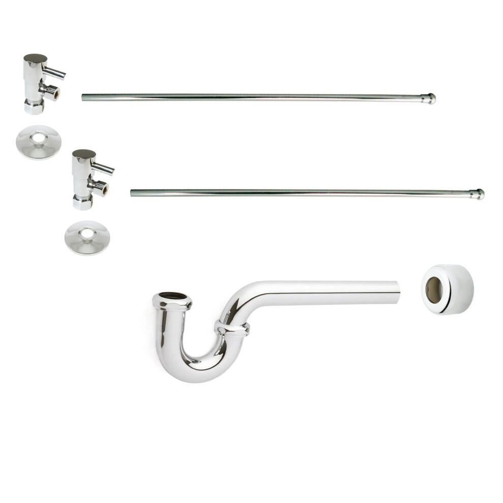 Westbrass D1838qrl-05 Freestanding Pedestal Sink Faucet Supply Line Risers With P-Trap Flanges And 1/4-Turn Lever Handles Polished Nickel 747028338738